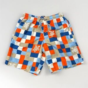 Vilebrequin Swim Trunks | XL | Turtle Logo | Red Blue Tan Grid | Luxury Resort